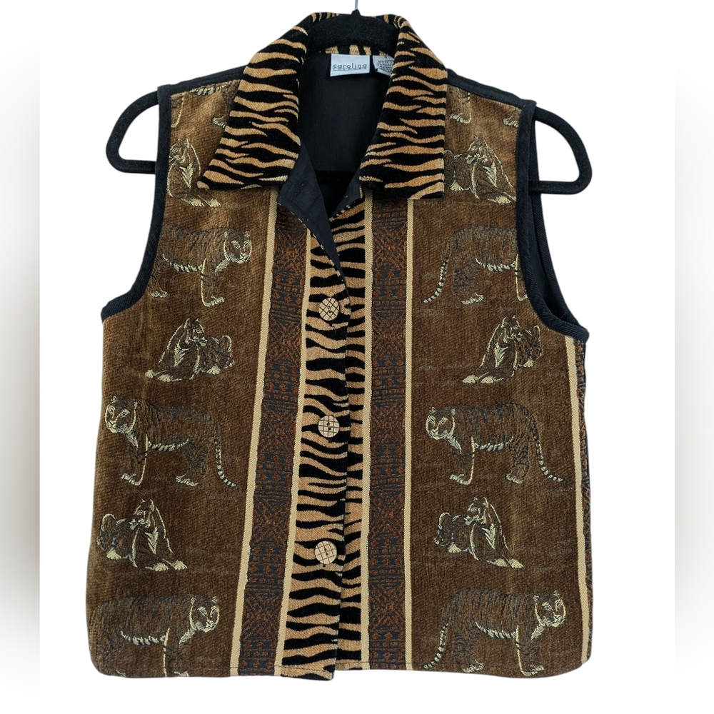 Vintage Animal Print Vest Womens Size S Button Front By Carolina Colours